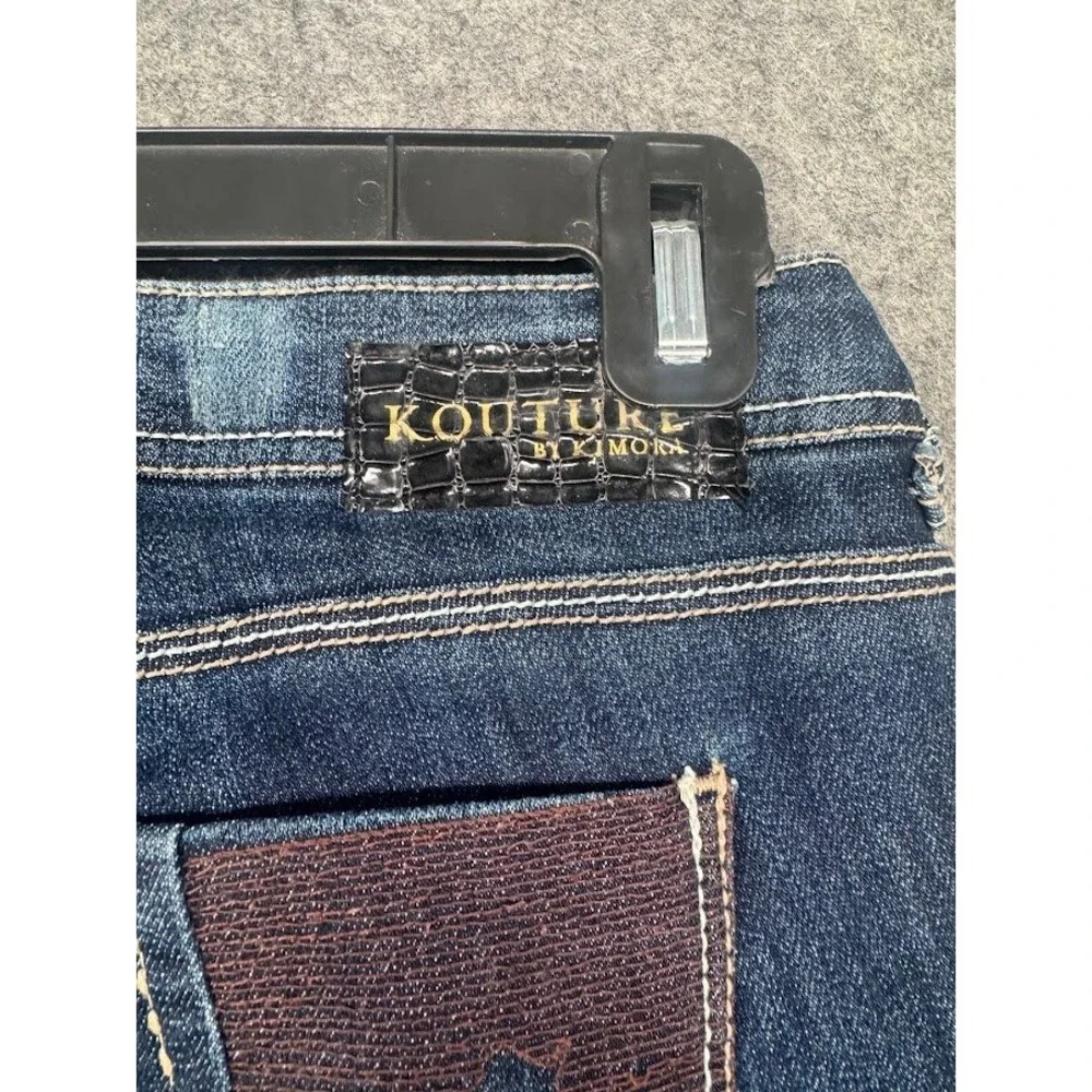 Kouture by Kimora Women Dark Wash Bootcut Jeans Y2K Low Rise Size S Embroidered‎